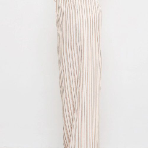 trendy bohemian beige striped wide leg tied waist band wide stripe 882