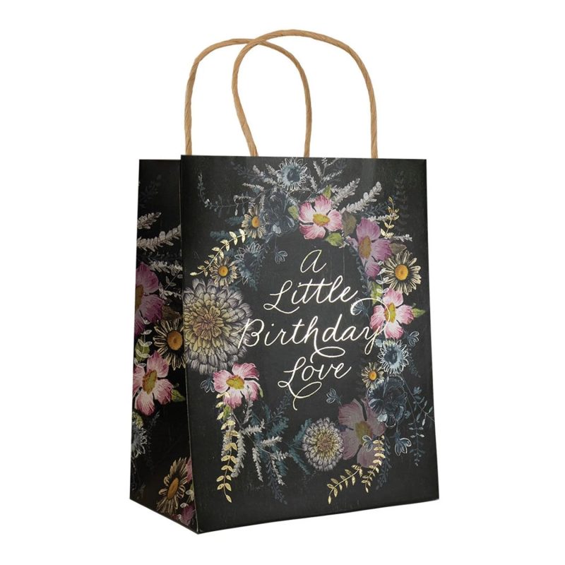 trendy bohemian black bag floral a little birthday love gift bag 606