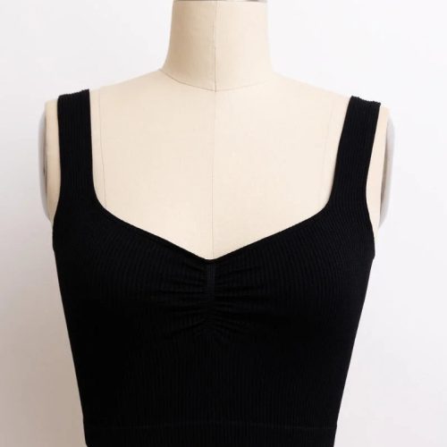 Black crop top with white waistband from the BASIC RIBBED CINCHED collection