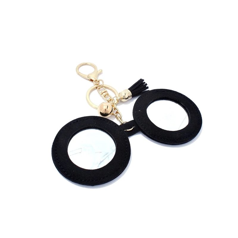 trendy bohemian black leather earrings smiley face key chain 775