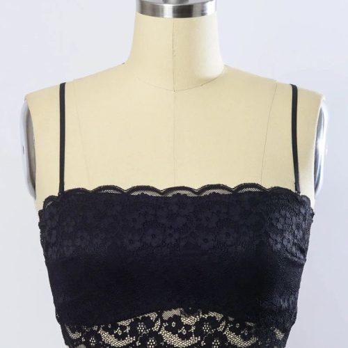 Stylish black and white wide lace bandeau with detachable straps and elegant design