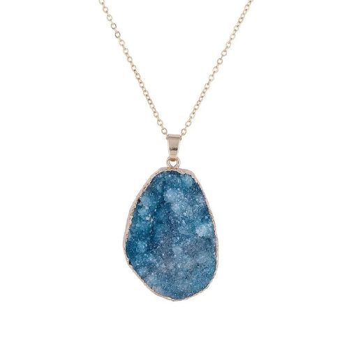 trendy bohemian blue druzy stone blue quartz genuine stone necklace 159