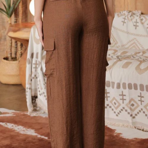 trendy bohemian brown wide leg pants wide leg drawstring cargo daisy 117