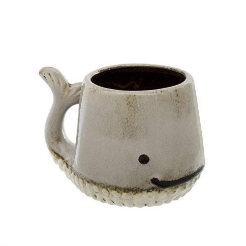 Ceramic Whale Mug with light exterior and dark interior, perfect for boho decor