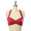 Close-up of a mannequin torso showcasing a seamless lace trim bralette in red