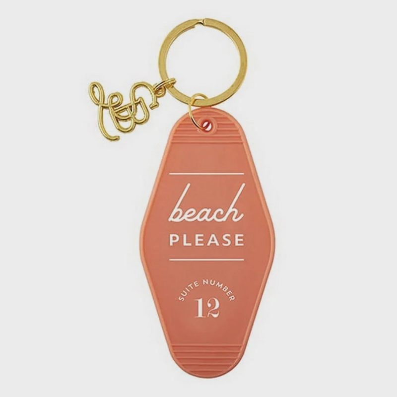 trendy bohemian coral colored motel style keychain beach please 542