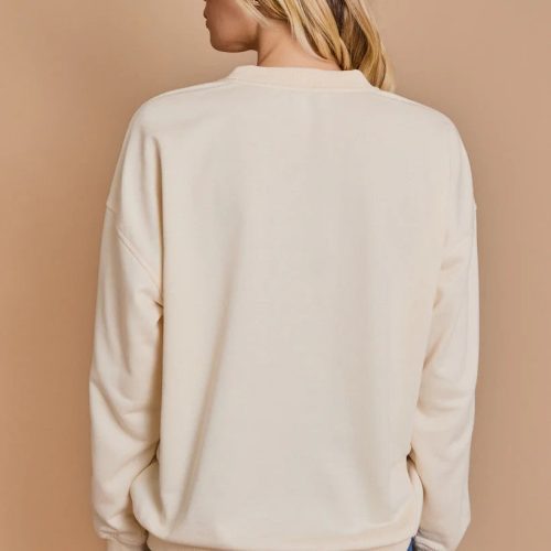 trendy bohemian cream colored knit sweater long sleeve round neck 668