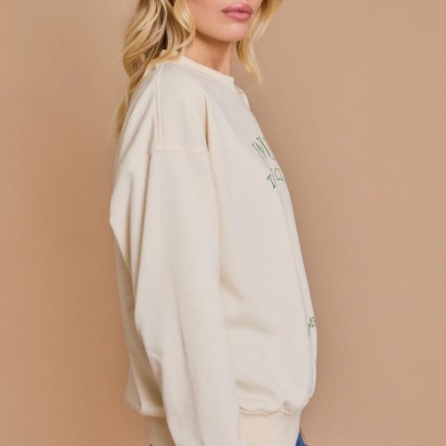 trendy bohemian cream colored knit sweater long sleeve round neck 815