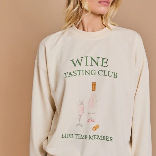 trendy bohemian cream colored sweatshirt wine long sleeve round neck 639