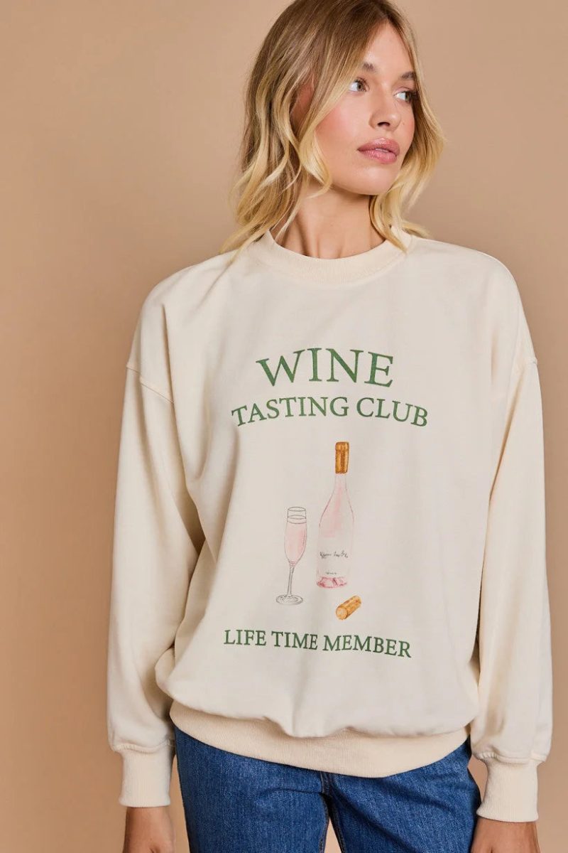 trendy bohemian cream colored sweatshirt wine long sleeve round neck 639