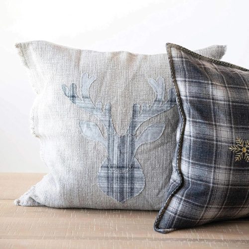 trendy bohemian decorative pillow deer square linen blend plaid 116