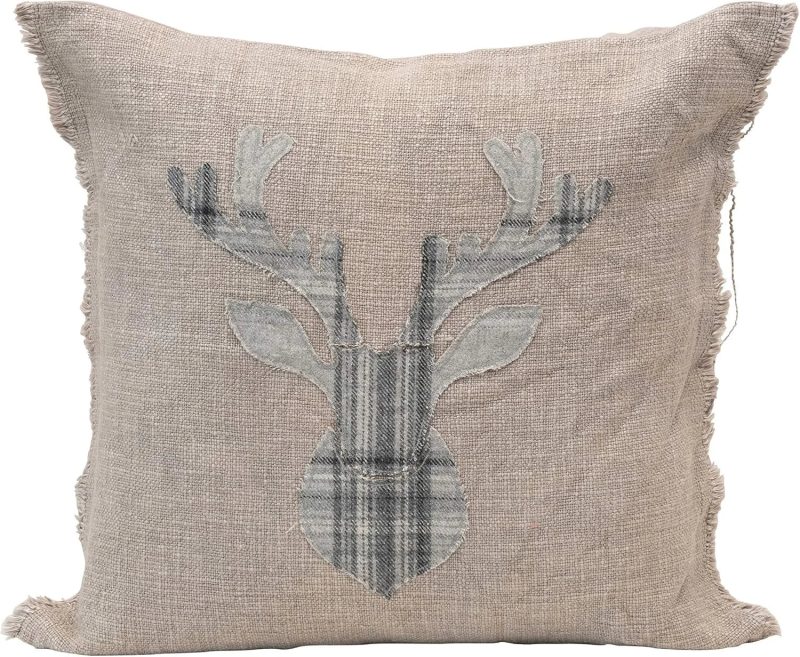 trendy bohemian decorative pillow stylized square linen blend plaid 438