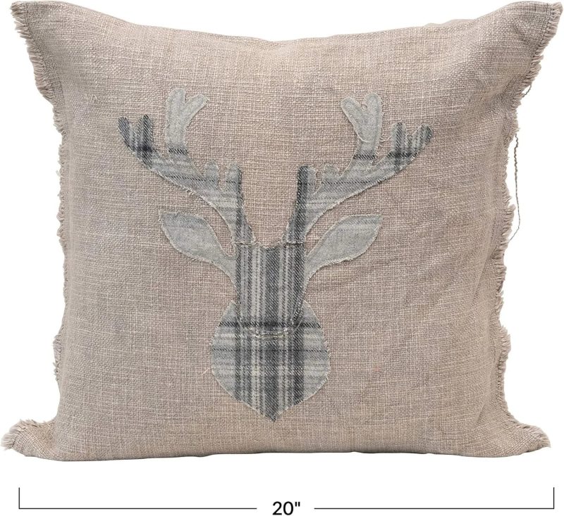 trendy bohemian decorative throw pillow square linen blend plaid 429