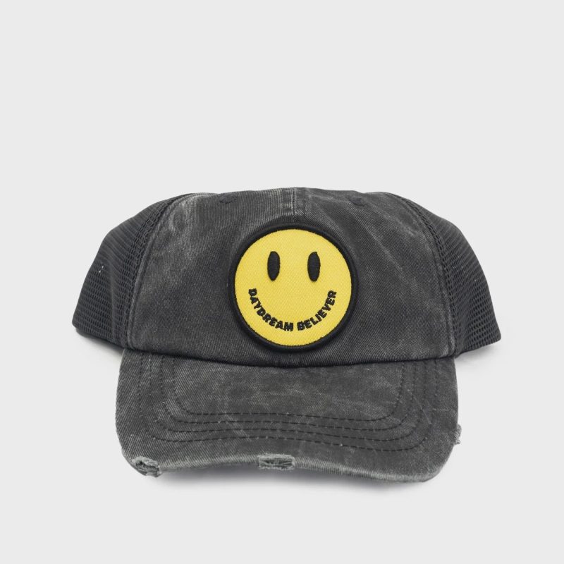 trendy bohemian distressed gray baseball daydream believer smiley 861