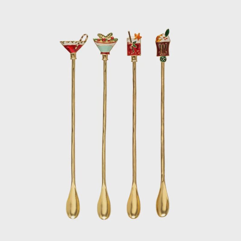 trendy bohemian four gold toned cocktail christmas spoon enameled 641