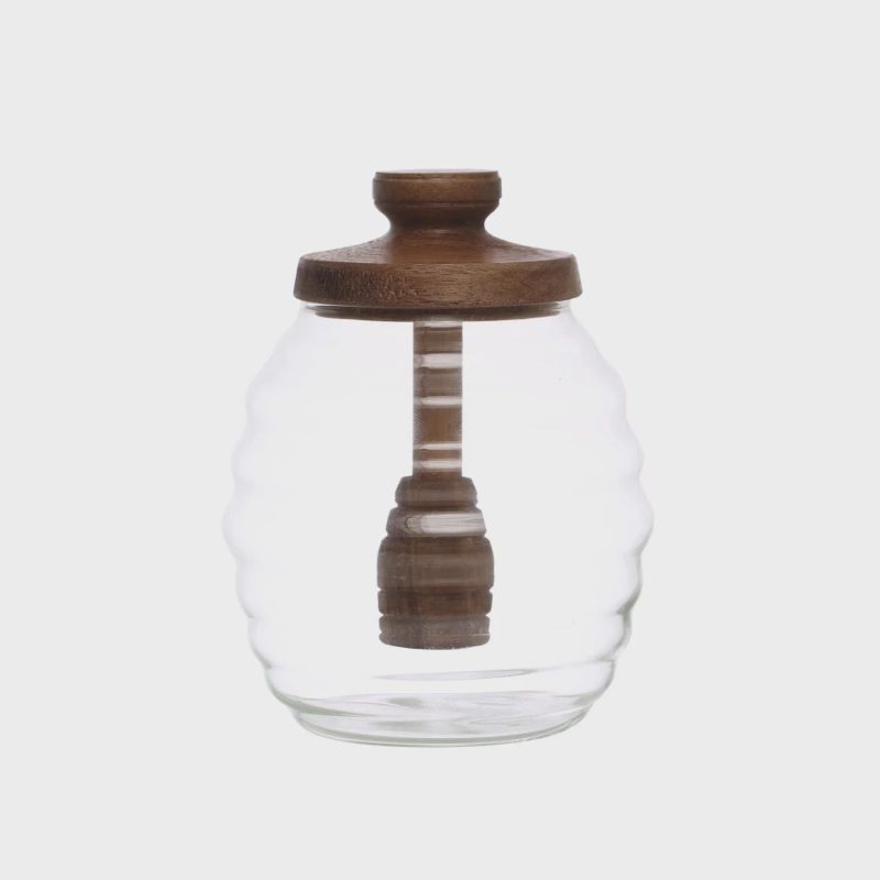 trendy bohemian glass jar wooden 14 oz glass honey jar acacia wood 102