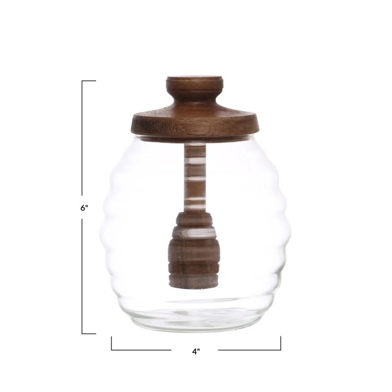 trendy bohemian glass jar wooden 14 oz glass honey jar acacia wood 980