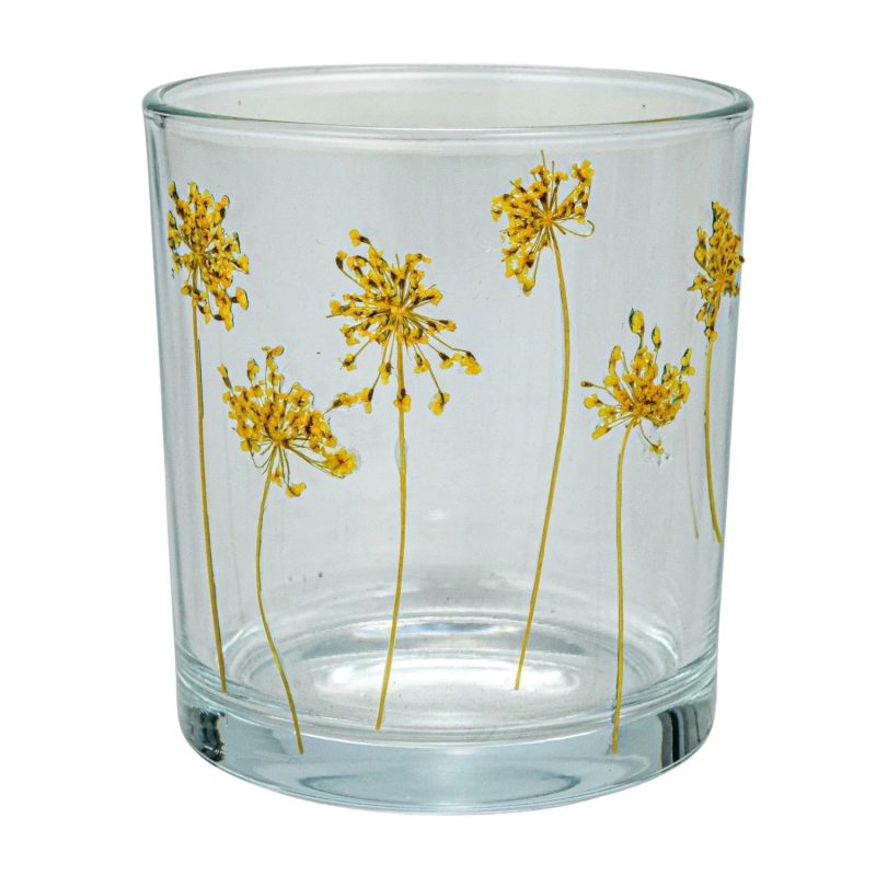 trendy bohemian glass vase yellow wood tray embossed glass 747