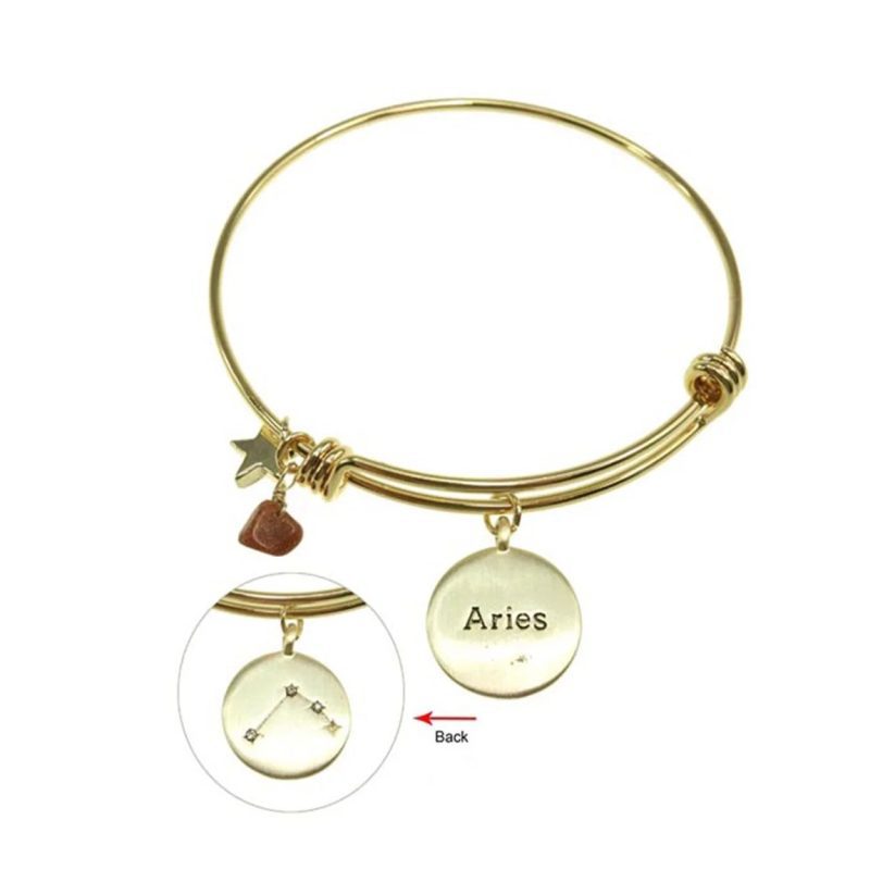 trendy bohemian gold bang bracelet 20 karat gold plated aries zodiac 359