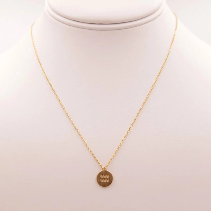 trendy bohemian gold coin necklace aquarius zodiac sign necklace 792