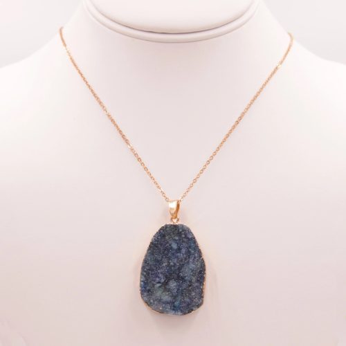 trendy bohemian gold necklace blue blue quartz genuine stone 353