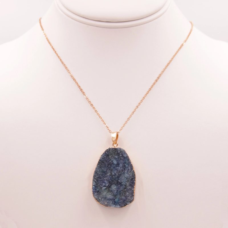 trendy bohemian gold necklace blue blue quartz genuine stone 353