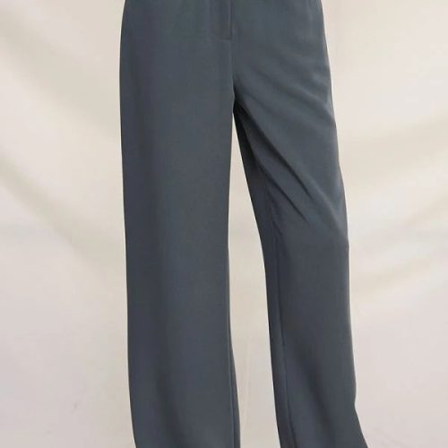 Gray high-waisted twill girdle pocket wide pants featuring front pockets