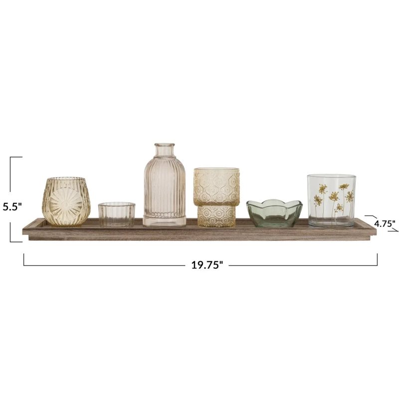 trendy bohemian gray wood shelf wood tray embossed glass 392