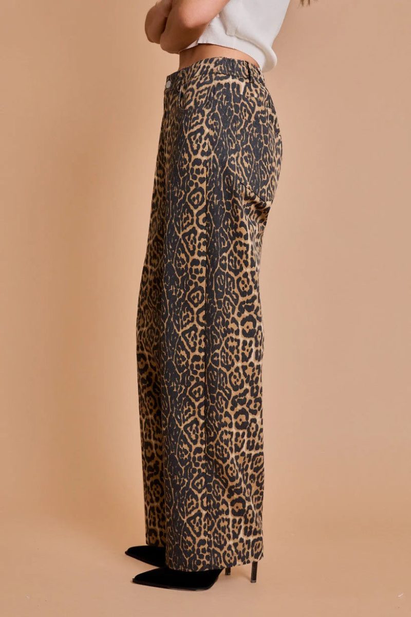 trendy bohemian leopard print wide leg animal twill pants daisy lane 156