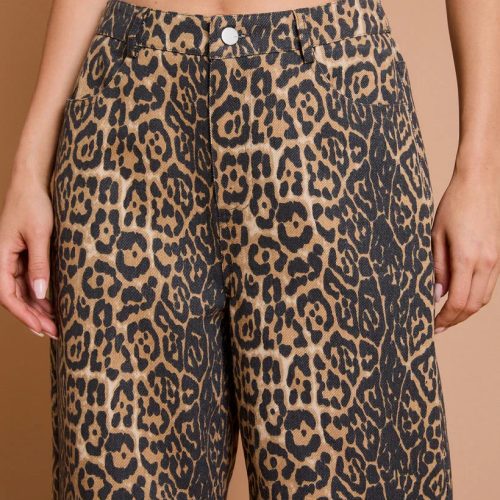 trendy bohemian leopard print wide leg animal twill pants daisy lane 343