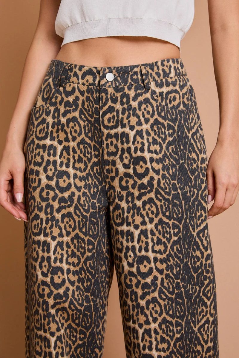 trendy bohemian leopard print wide leg animal twill pants daisy lane 343