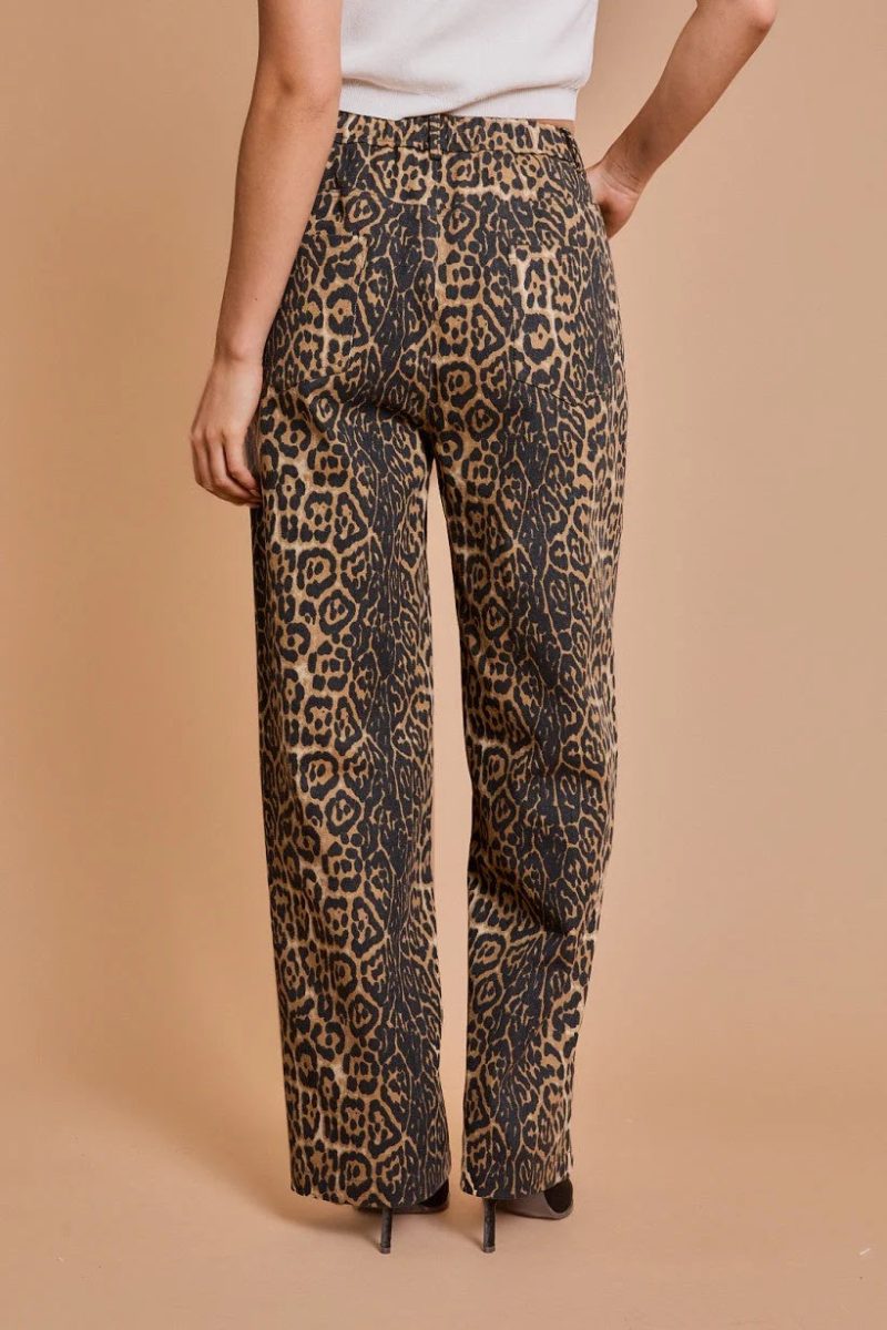 trendy bohemian leopard print wide leg animal twill pants daisy lane 885