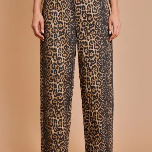 Leopard print wide-leg trousers from ANIMAL PRINT LEOPARD collection in twill fabric