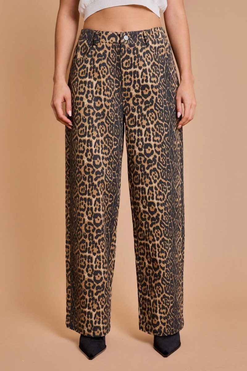 Leopard print wide-leg trousers from ANIMAL PRINT LEOPARD collection in twill fabric