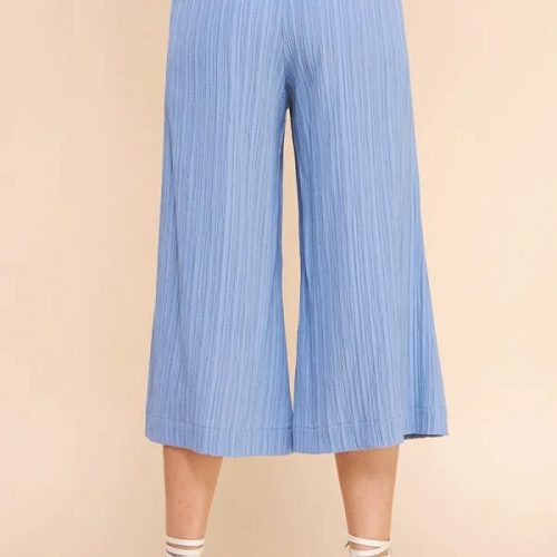 trendy bohemian light blue pleated bamboo textured cropped flowy 858