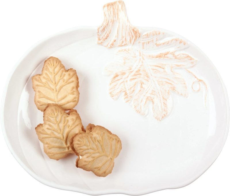 trendy bohemian maple leaf shaped cookies white pumpkin plate large 359