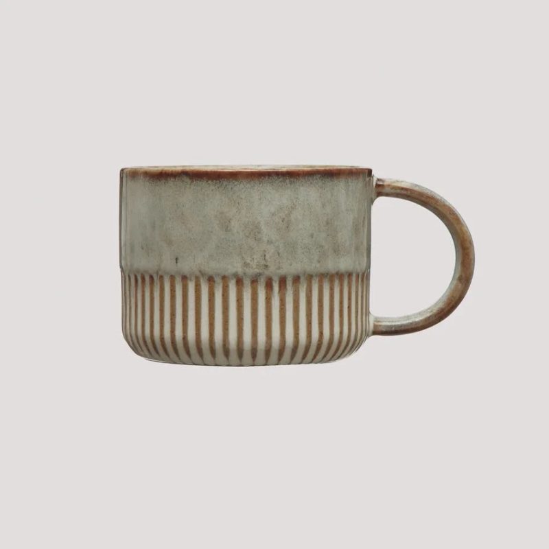 trendy bohemian mug brown stripe 14 oz stoneware mug with crimped 244