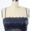 Navy blue wide lace bandeau with detachable straps and halter neckline design