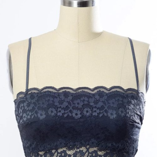 Navy blue wide lace bandeau with detachable straps and halter neckline design