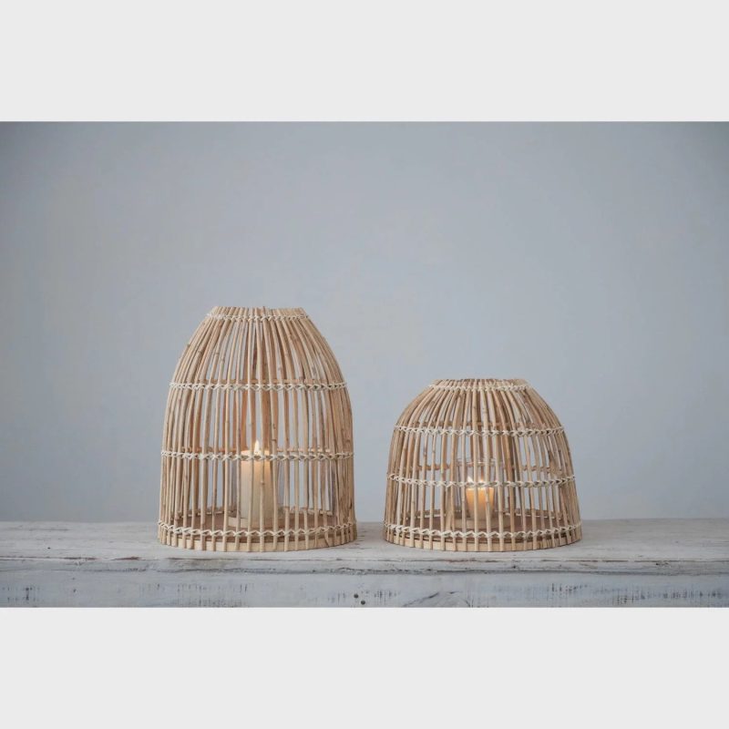 trendy bohemian pair wooden bird bamboo lanterns with glass inserts 384