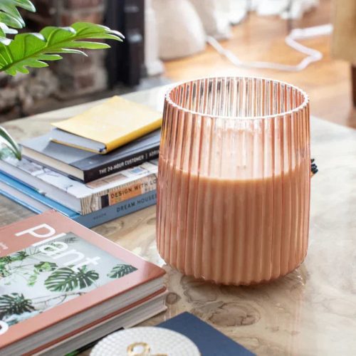 trendy bohemian pink ribbed glass sweet grace jumbo candle daisy 323