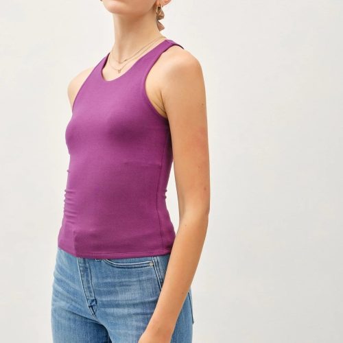 trendy bohemian purple sleeveless worn basic round neck tank daisy 329