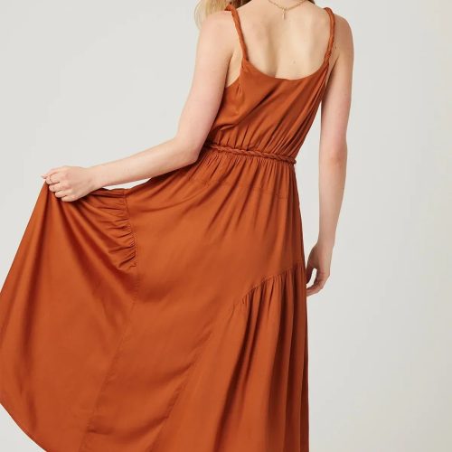 trendy bohemian rust colored sleeveless maxi aura midi dress daisy 243