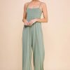 Sage green Babydoll wide leg jumpsuit with thin straps and square neckline