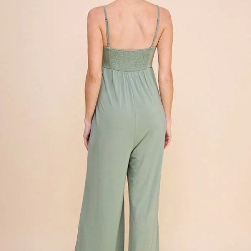 trendy bohemian sage green wide leg babydoll wide leg jumpsuit daisy 120