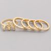 Gold-toned HONEY BEE RING 5PC SET with rhinestones, ideal for women’s boho chic clothing