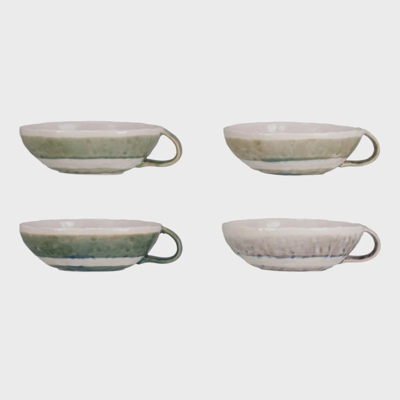 trendy bohemian set four shallow 8 oz stoneware bowl handle 491