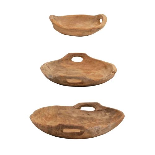 trendy bohemian set three rustic teak wood bowls with handles set 163