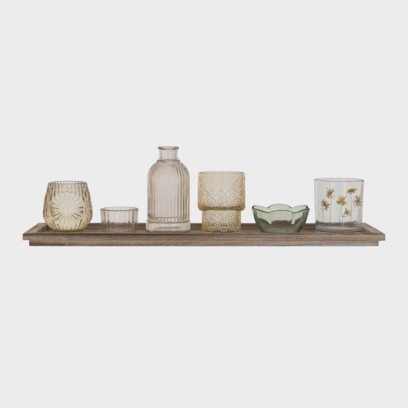 trendy bohemian shelf glass vases wood tray embossed glass 222