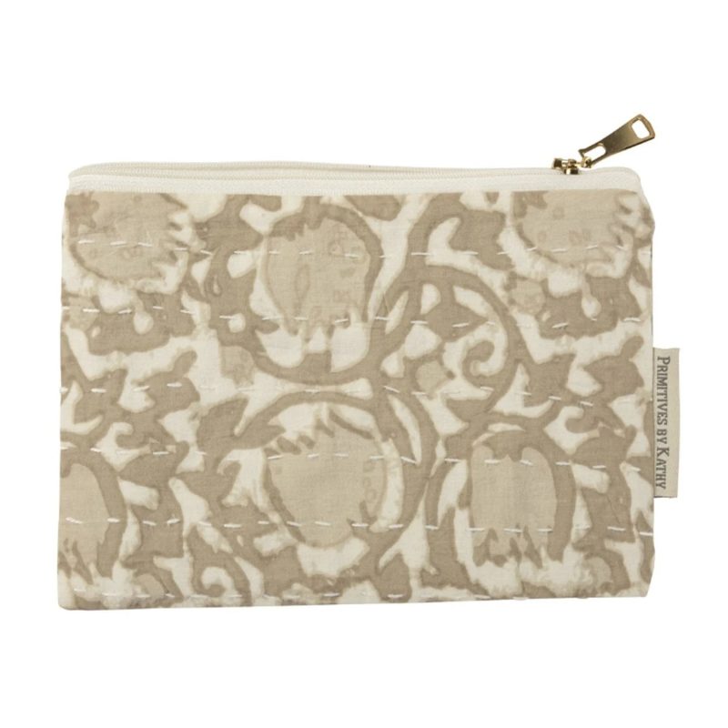 trendy bohemian small pouch beige floral cream zipper pouch daisy 685